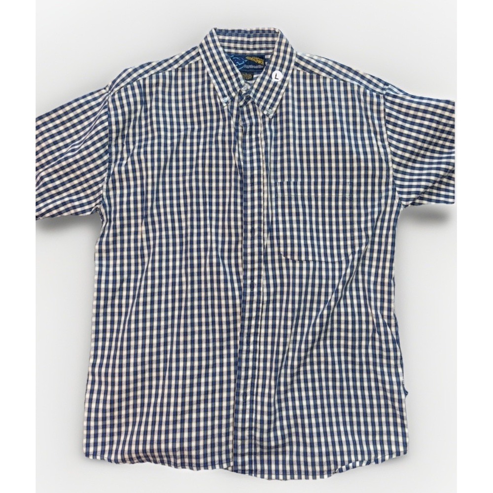 Address‎ Unknown Mens Gingham Check Short Sleeve Button Down Shirt Blue White L